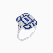 Art Deco Inspired Emerald Cut Ring with Diamonds and Gemstones - Shahin Jewelry